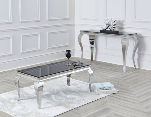 Louis Coffee Table 100cm in Black / Grey / White /White Marble Glass Chrome Legs