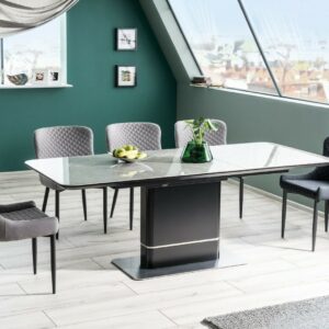 "PALLAS" Black and Grey Ceramic Marble Extending Dining Table 160cm - 210cm
