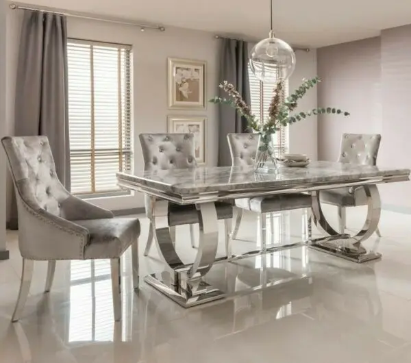 Arianna 180cm Grey Marble Dining Table, Marble Dining Table And Chairs Uk