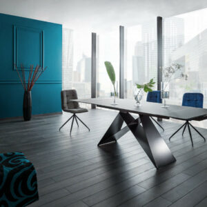 "WESTIN" Black or Grey or Marble Top & Black Metal Legs Extendable Dining Table