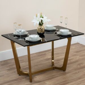 Marble Effect Dining Table Brushed Steel Brass 4 6 Seater White Black Kitchen