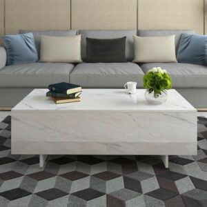 Marble Effect Coffee Tea Table Rectangle High Gloss Office Living Room Furniture