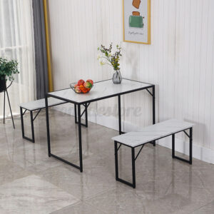 3pcs Dining Set Table with 2 Benches to Seat 4 Dining Room Kitchen Furniture UK