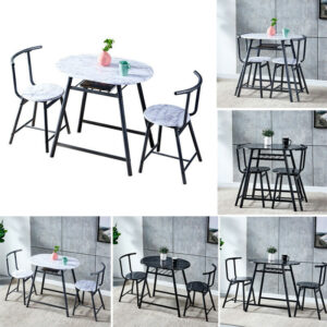3Pcs Marble Vein Dining Table 2 Chairs Set Bistro Dining Room Kitchen Breakfast