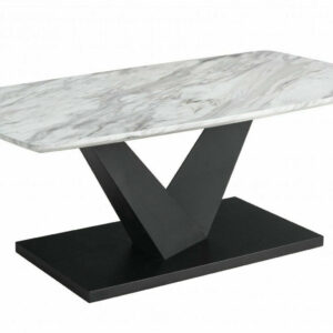 Coffee Table Marble Effect Table Top Black Metal V Shaped Frame