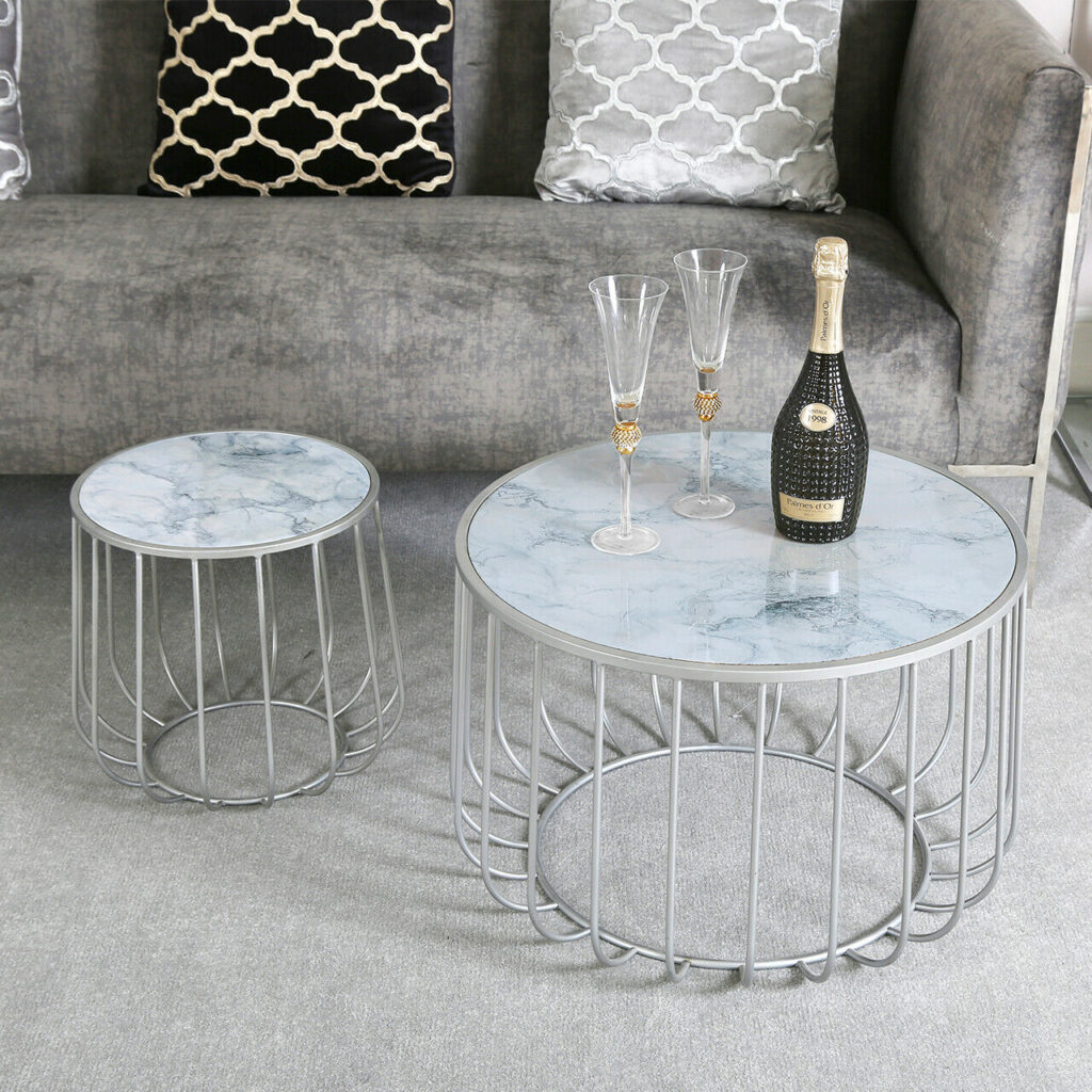 Silver & Grey Marble Nest Of Tables, Marble Nest Of Tables, UK