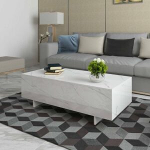 Modern High Gloss Marble Effect Coffee Table Tea Table Living Room Furniture
