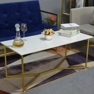 Coffee Table Rectangler Marble Office Living Room Tea Table Metal Frame 106cm
