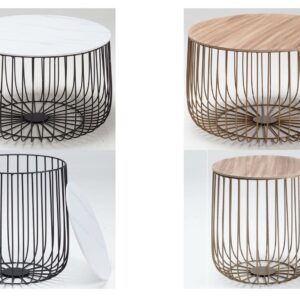 Enzo Black or Gold Cage Coffee/Lamp Table - Removable Marble or Oak Finished Top