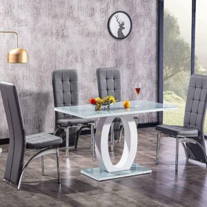 Grey & White Gloss Finish Tempered Glass Table Top Dining Sets with 4 Chairs