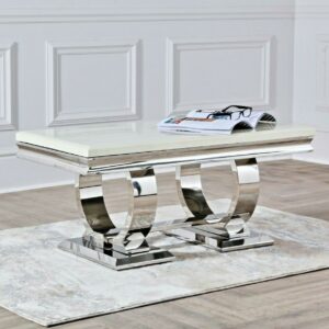 Luxury Arianna Cream Marble Coffee Table for Living Room with Steel Chrome Frame