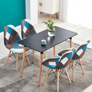 Black Dining Table and 4 Fabric Dining Chairs Set Dining Room Kitchen Home Set