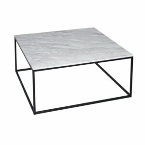 Gillmore White Marble and Black Metal Contemporary Square Coffee Table