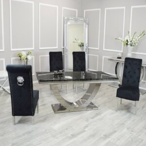 Luxury Designer Black Marble 180CM Dining Set Table Chrome Knocker Velvet Chair