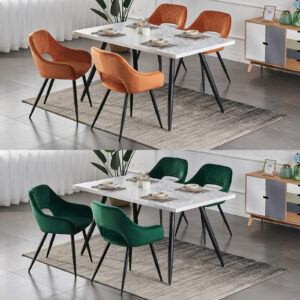 150cm Wooden Dining Table Set w/4 Velvet Dining Chairs Seat Kitchen Furniture UK