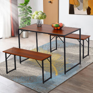 Industrial Dining Table Set w/2 Wooden Chairs Bench Seat Kitchen Home Furniture